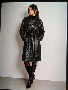 Bilbrook Leather Belted Jacket Full Zip  Vintage Trench Coat Biker Goth Size L